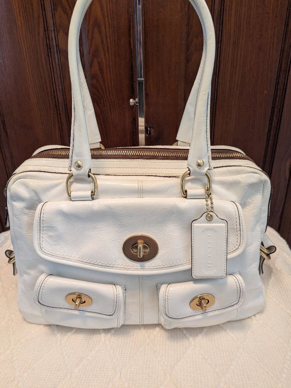 Coach F13051 Y2k Limited Edition Peyton Legacy Satchel White Patent Leather
